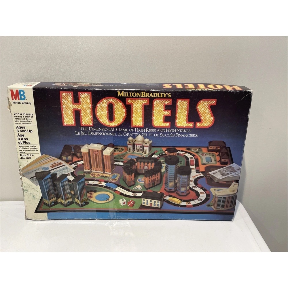 Vintage Milton Bradley Hotels Board Game 1987 Incomplete Bilingual Read Descrip